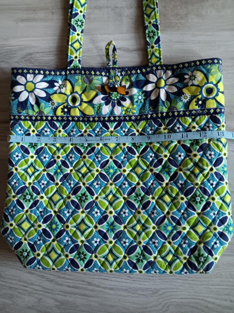 Vera Bradley Daisy Daisy Geometric Floral Tote Bag Double Handle Green Blue 13" - Picture 12 of 13